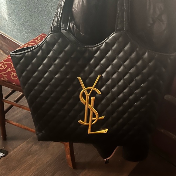 Yves Saint Laurent Handbags - Copy Yves Saint Laurent Black Quilted Tote with Gold Logo